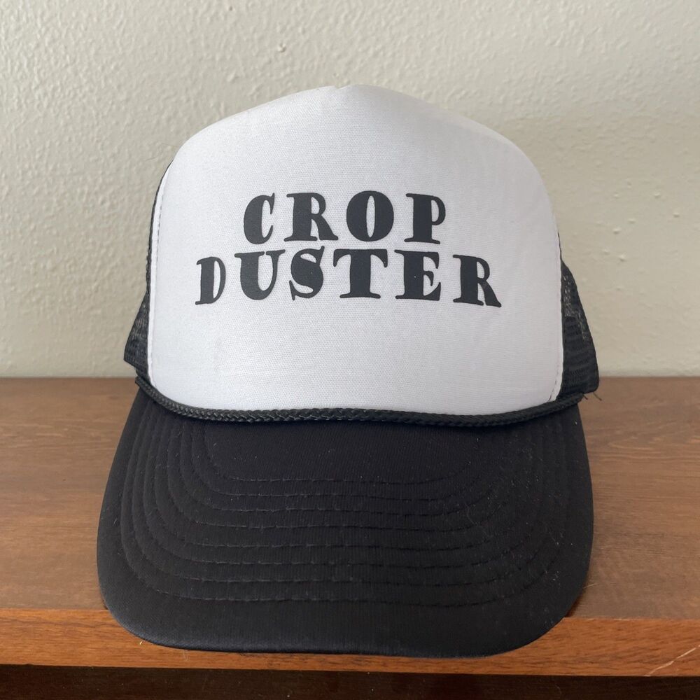 CROP DUSTER Snap Back Hat Cobra Euc Trucker Mesh Cap Black‎ White Fart